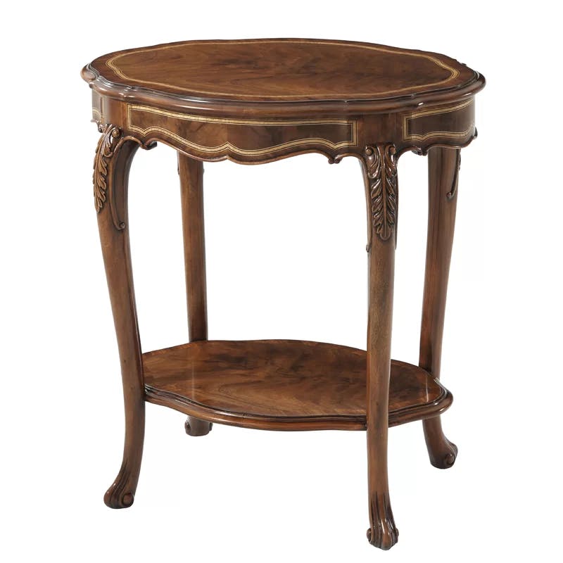 Oxford Swirl Walnut & Mahogany Round End Table with Metal Accents