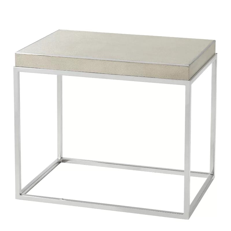 Contemporary Overcast Shagreen & Polished Nickel Rectangular Side Table