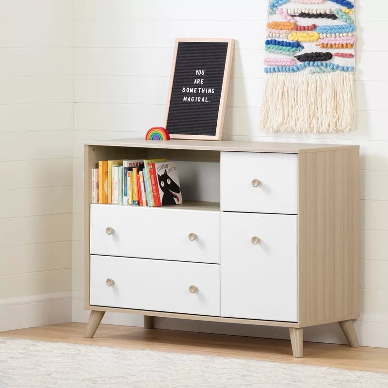 Soft Elm and Pure White Scandinavian Inspired Changing Dresser with Drawers