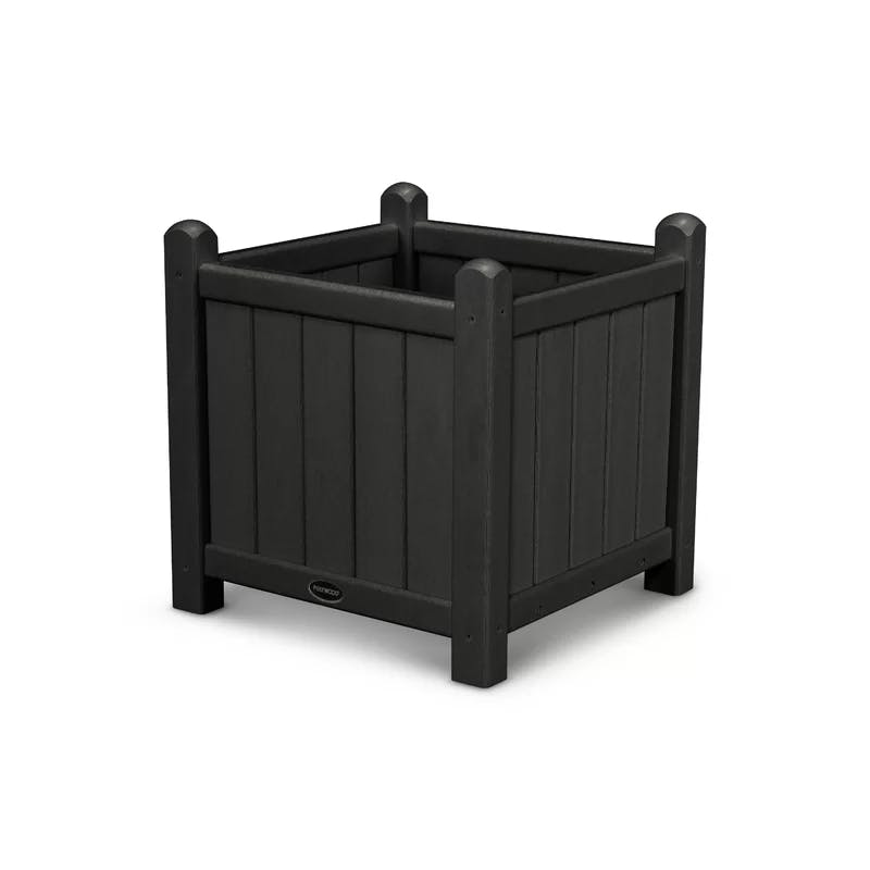 Traditional Black 16" Poly-Wood Outdoor Garden Planter