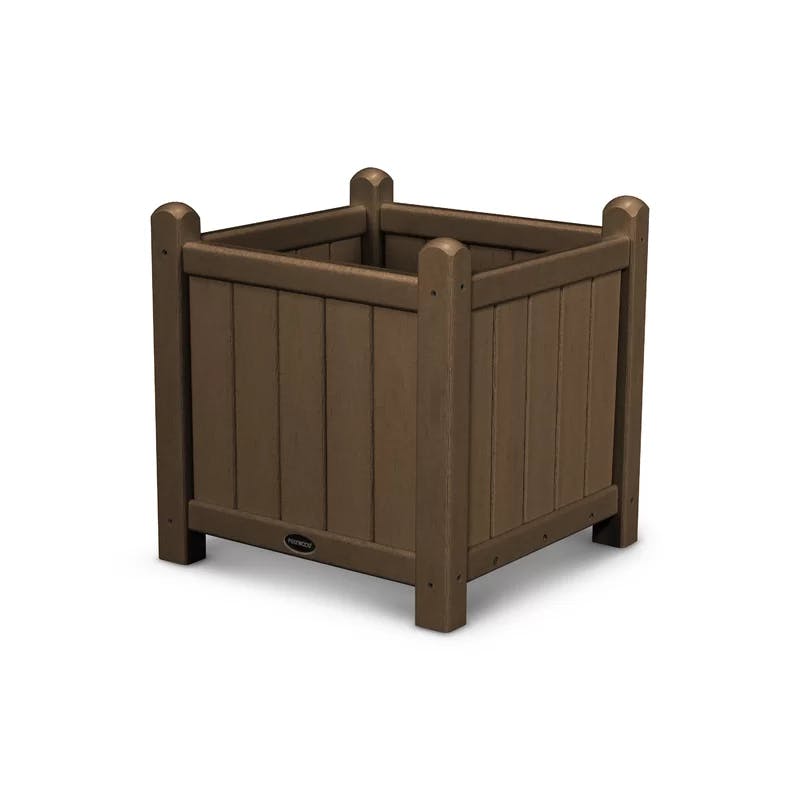 POLYWOOD Traditional 16" Dark Teak Square Planter for Outdoor Spaces