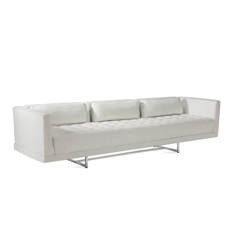 Pearl Tufted Pillow Back Sofa with Polished Nickel Base