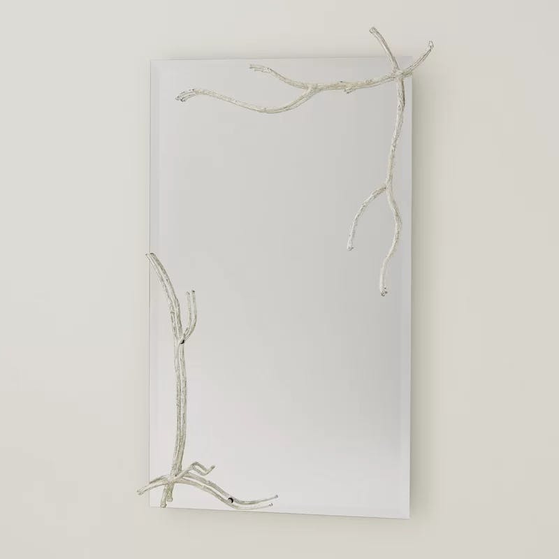 Silver Leaf Frameless Twig-Inspired Rectangular Mirror