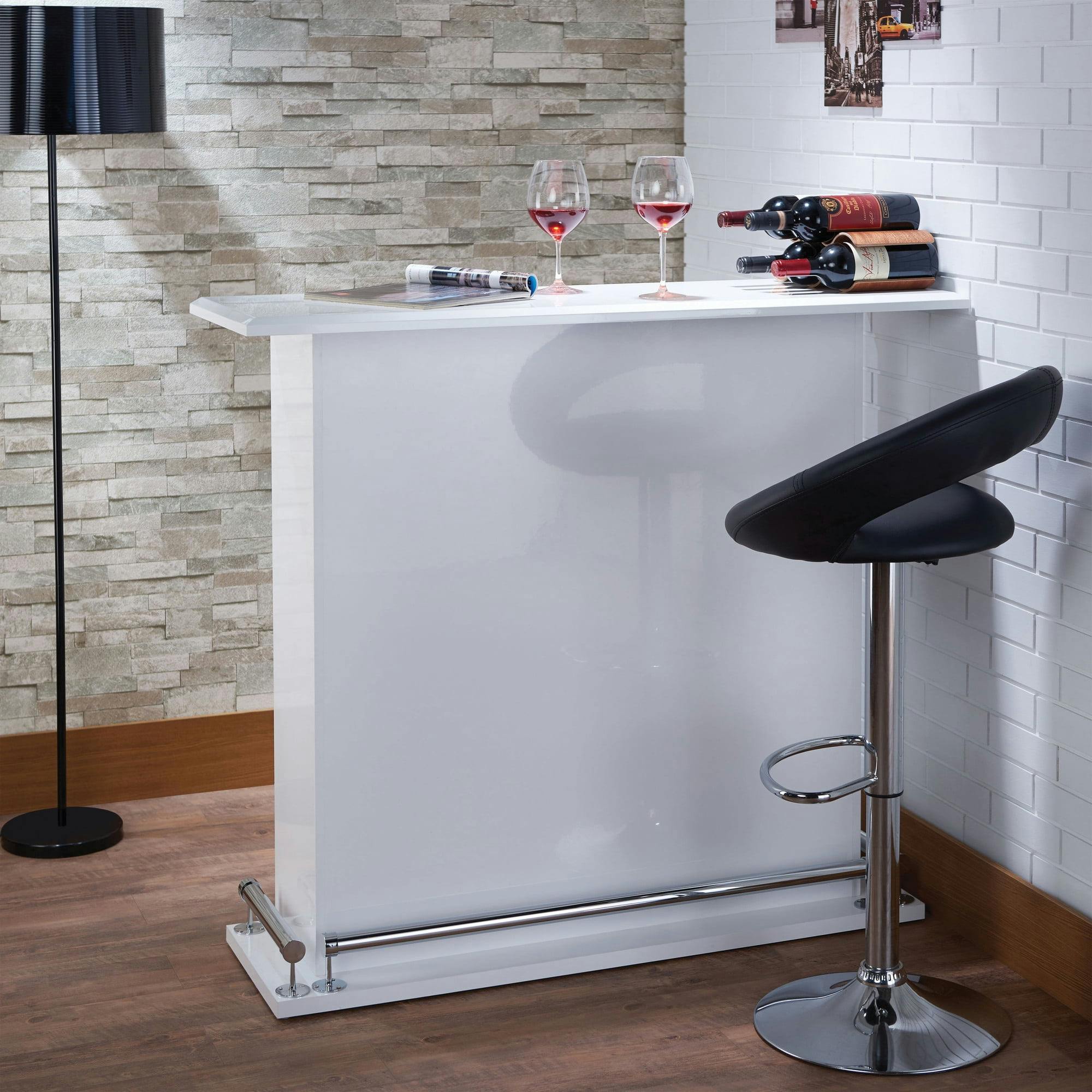 Kite High Gloss White Wooden Bar Table with Metal Footrest