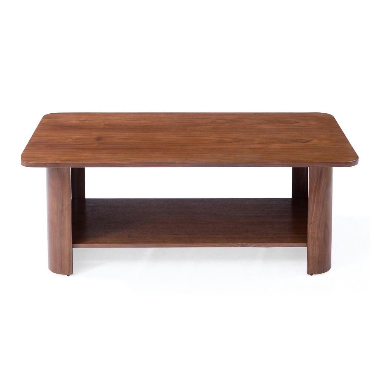 Contemporary Walnut Wood and Metal Coffee Table with Open Shelf