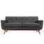 Mid-Century Modern Gray Fabric Loveseat with Tufted Detail