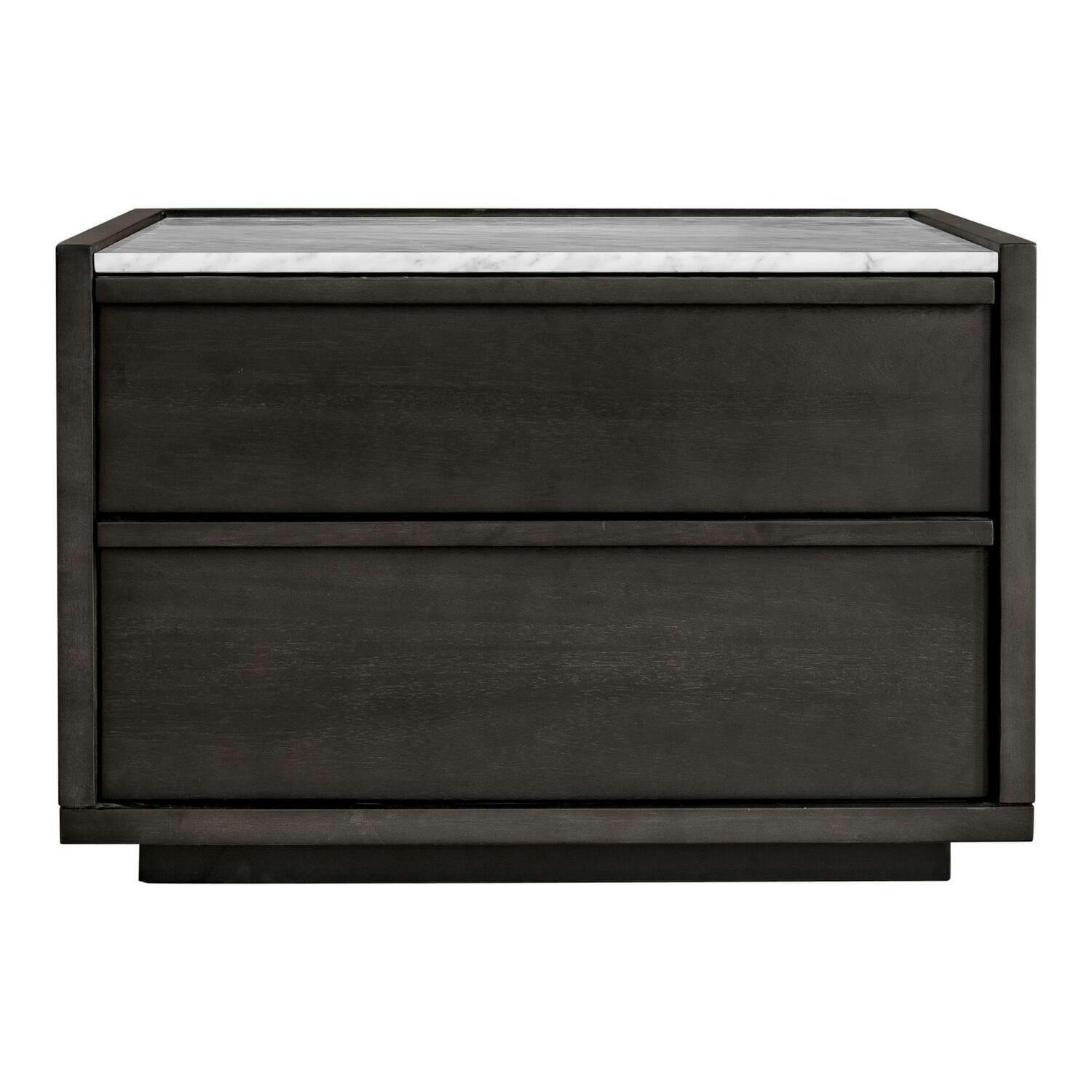 Ashcroft Dark Grey Acacia Wood 2-Drawer Nightstand with White Marble Top