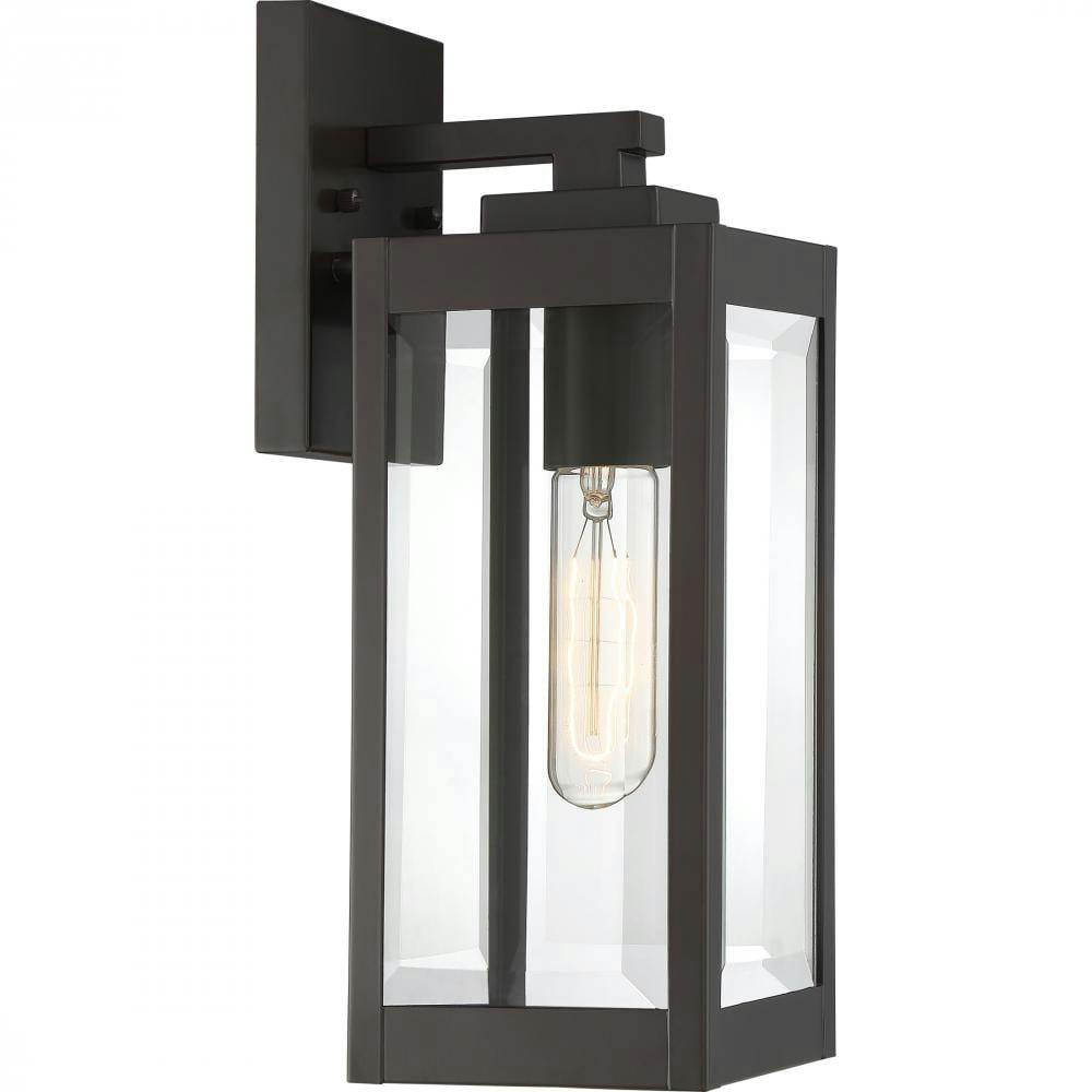 Elegant Bronze Outdoor Lantern with Clear Glass Panels - 14.25" Height