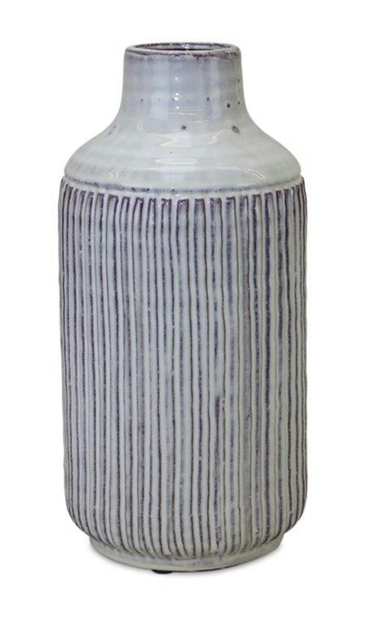 Rustic Glazed Ceramic Vase with Ribbed Texture - Brown and White