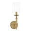 Elegant Aged Brass Dimmable Wall Sconce with White Fabric Shade