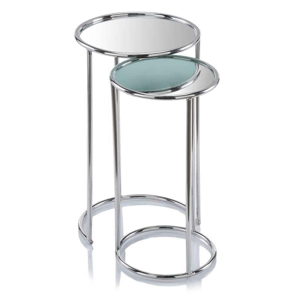 Elegant Round Mirrored Metal Nesting Tables, Set of 2