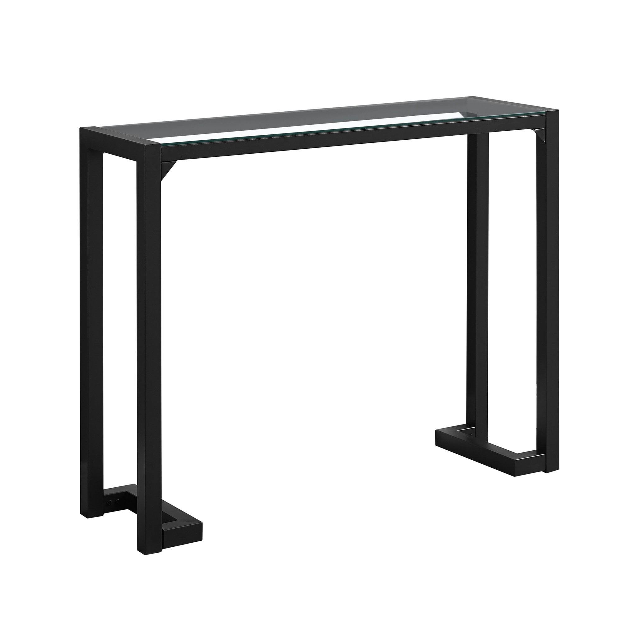 Elegant 42" Black Metal & Clear Glass Console Table with Storage