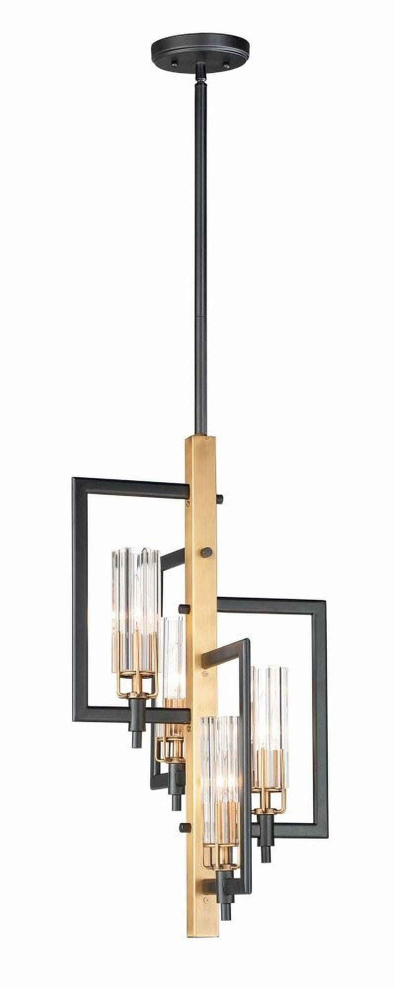 Elegant Black and Antique Brass 4-Light Pendant with Clear Glass Shades