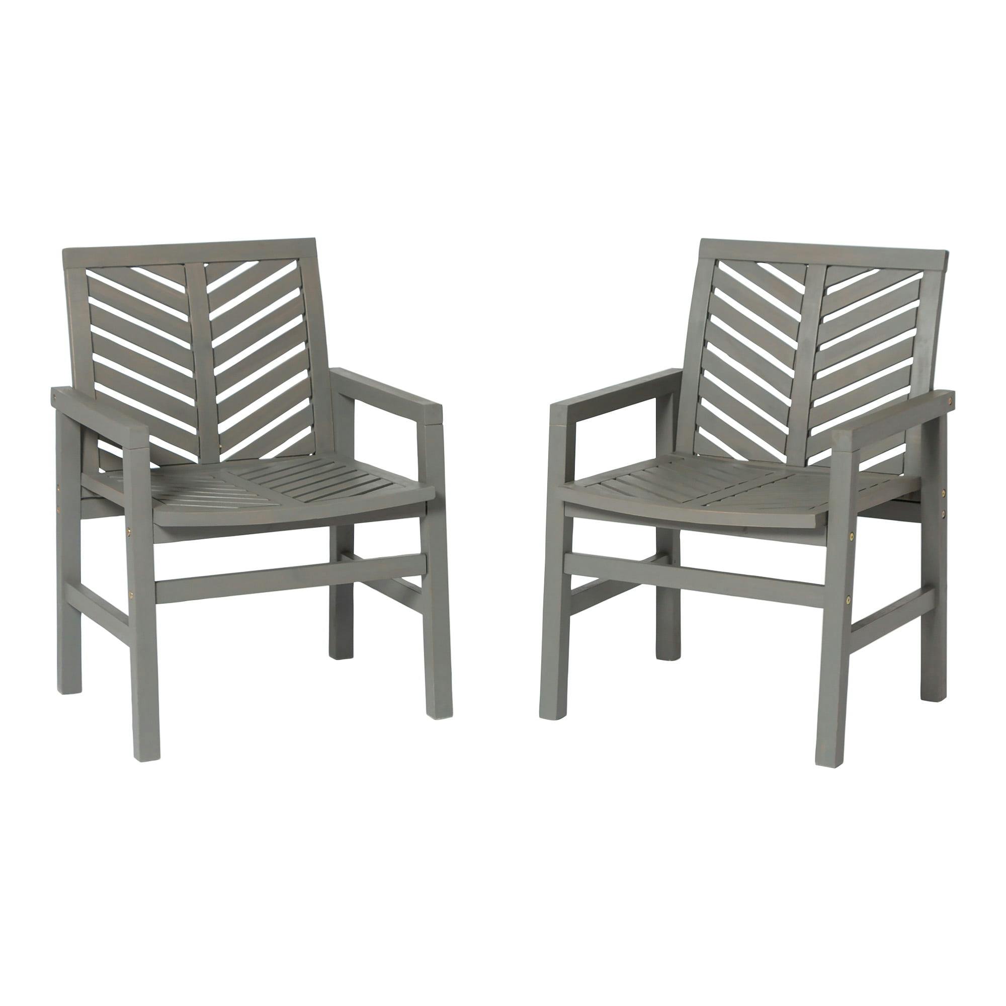 Traditional Acacia Wood Chevron Outdoor Chair Set in Gray