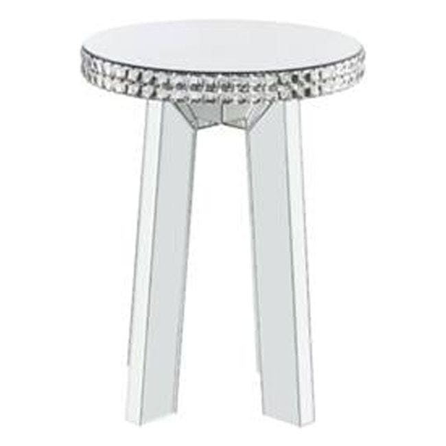 Elegant Round Mirrored End Table with Faux Crystal Accents