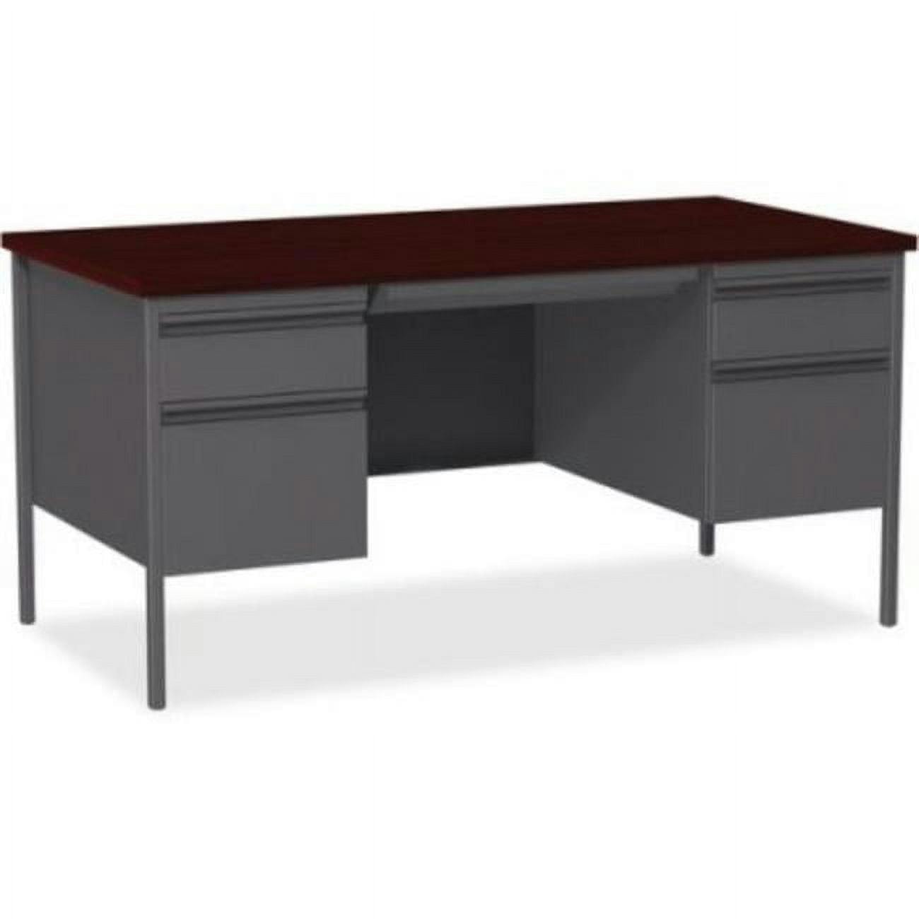 Charcoal Mahogany Executive Desk with Dual Pedestals and Drawer