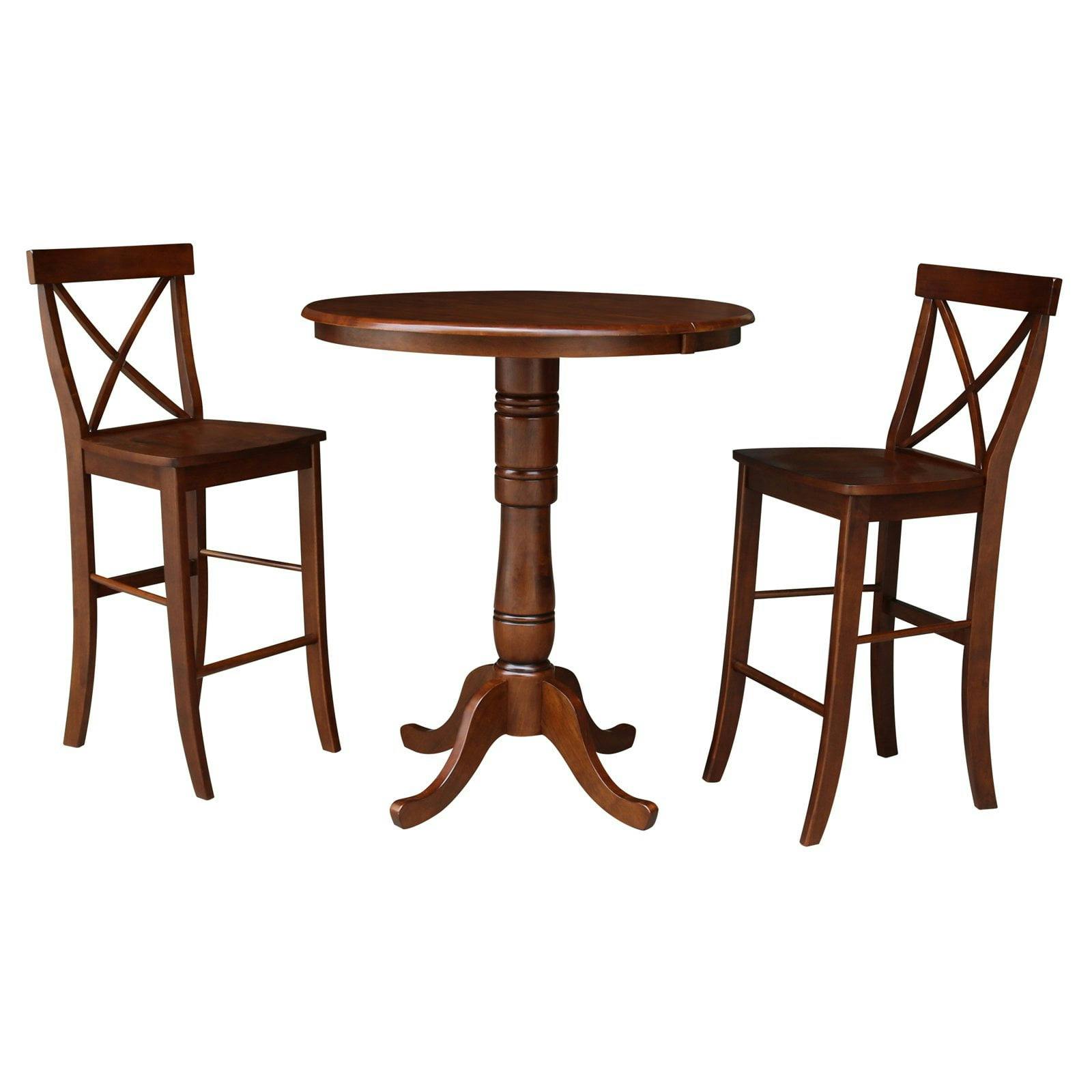 Elegant Solid Hardwood Round Pedestal Table & 2 X-Back Chairs Set