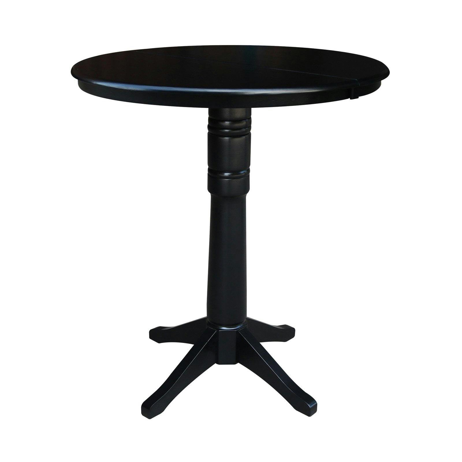 Elegant Round Black Wood Extendable Bar Height Table with Leaf