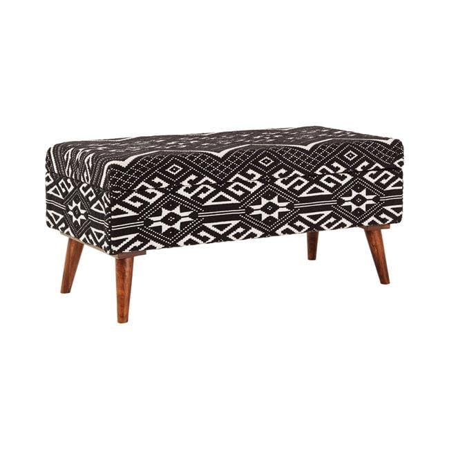Cababi 36'' Black and White Tribal Motif Upholstered Storage Bench