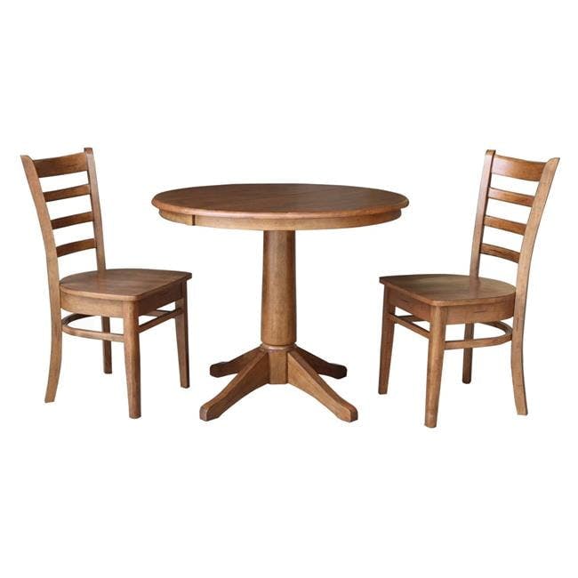 Distressed Oak Solid Wood Round Extension Dining Set with 2 Chairs