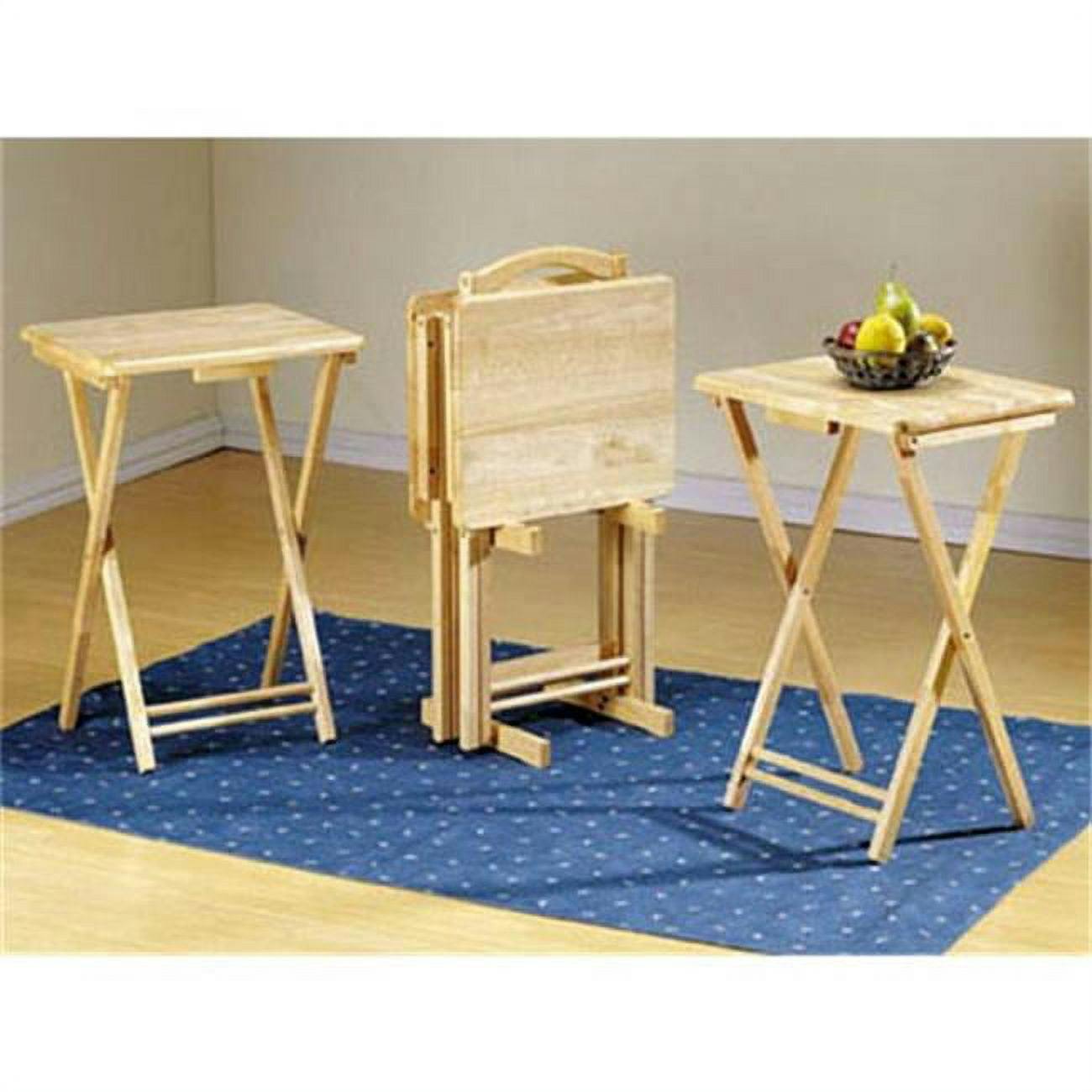 Pine Wood 5-Piece Natural Finish TV Tray Table Set
