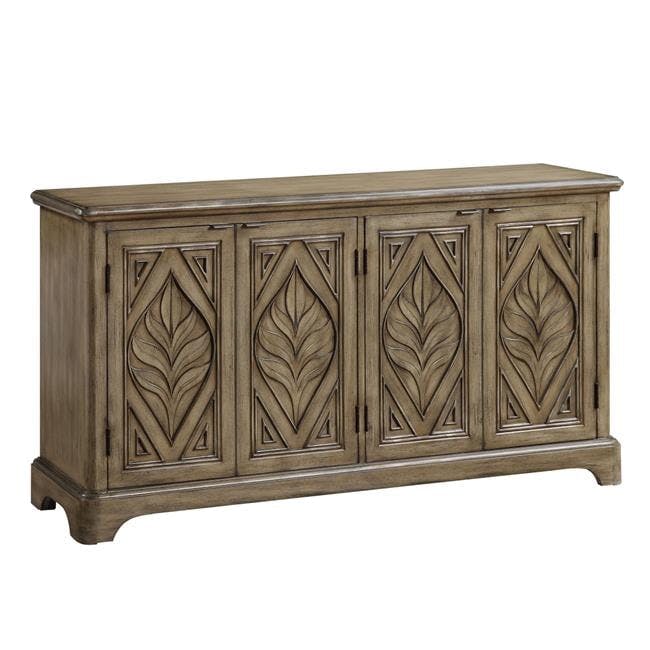 Orana Oak Console Table with Leaf Carvings and Storage