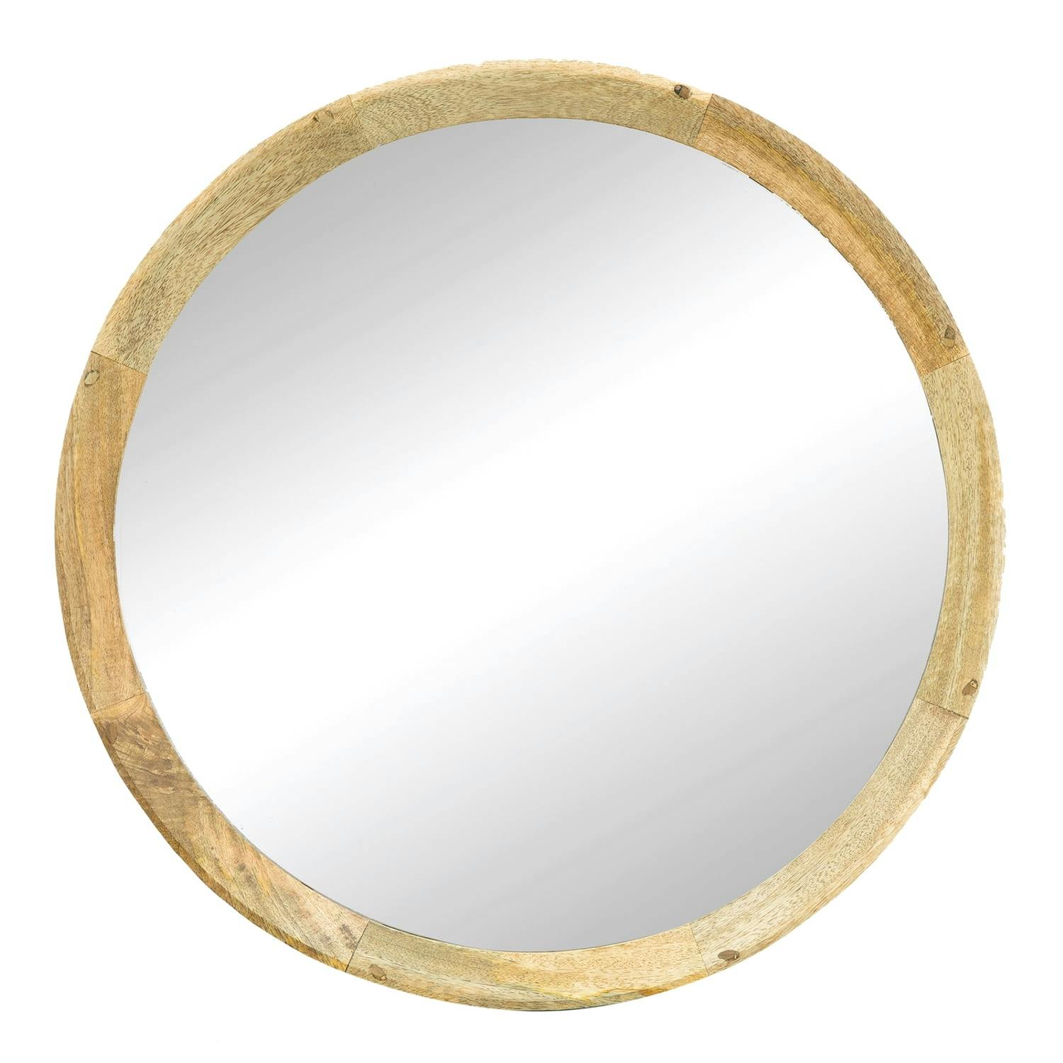 Transitional 20" Round Mango Wood Porthole Wall Mirror