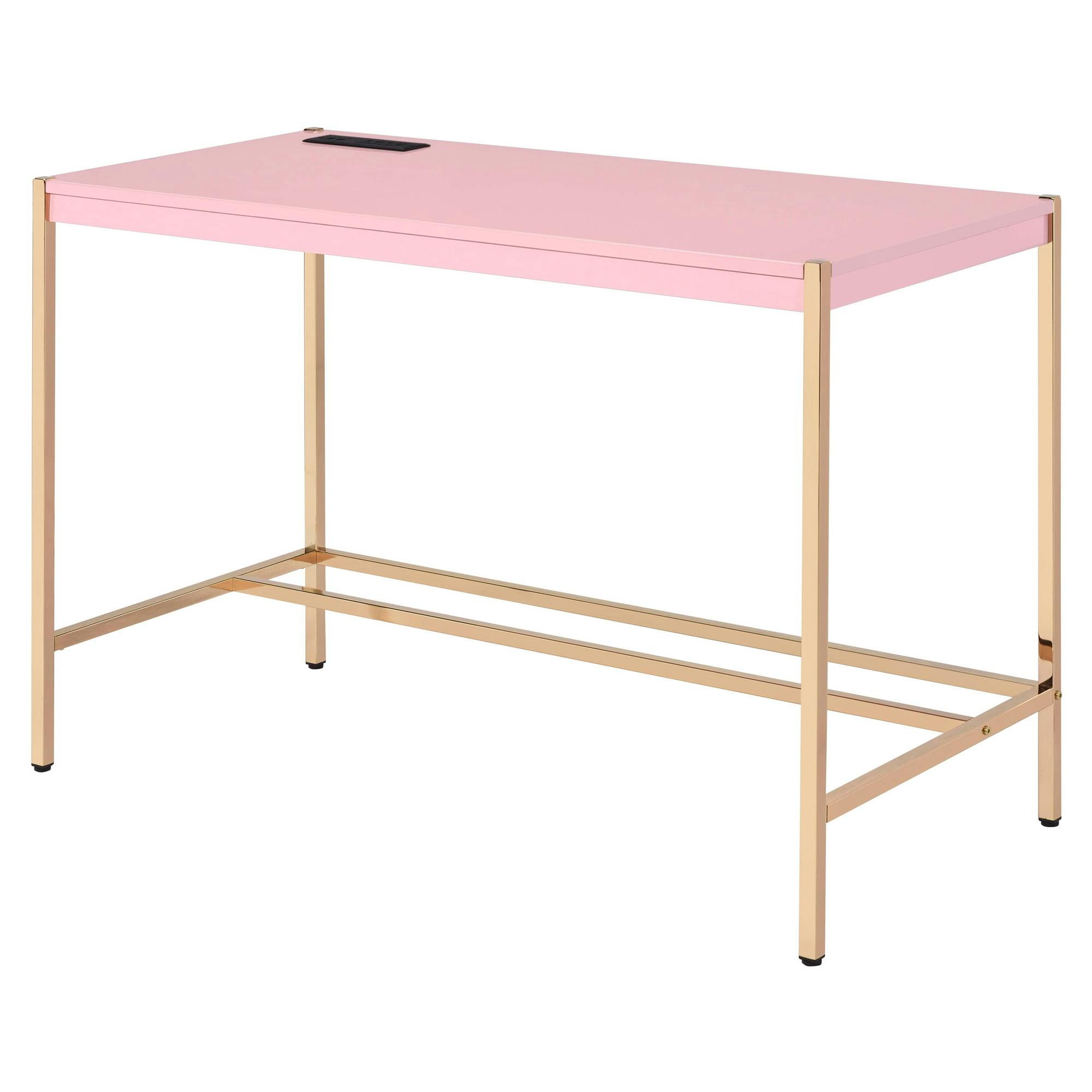 Elegant Minimalist Pink Vanity Desk with Gold Finish and USB Port