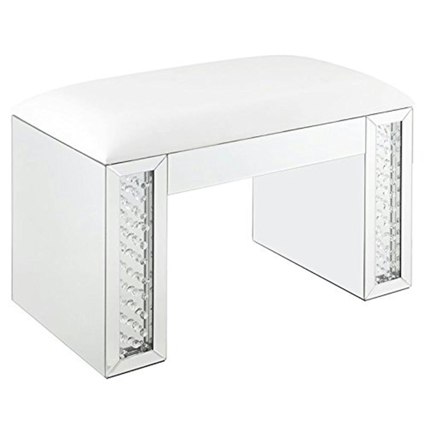 Modern Nysa 26" Ivory Upholstered Vanity Stool with Mirrored Legs