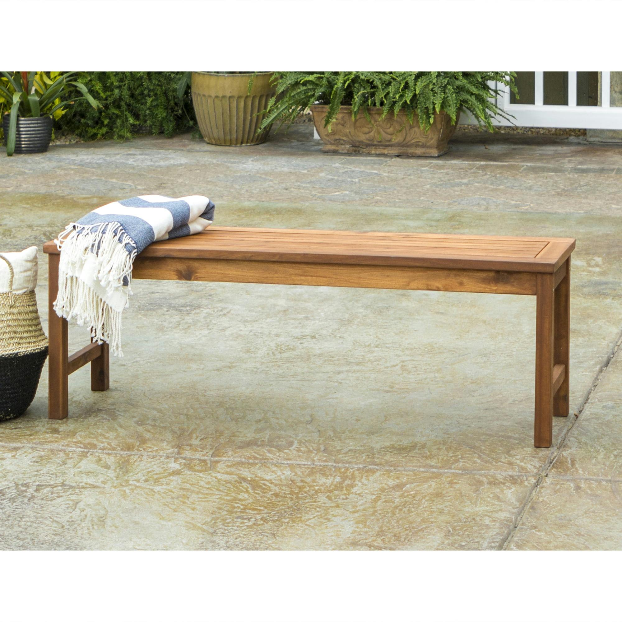 Solid Acacia Wood Outdoor Bench in Natural Brown Finish