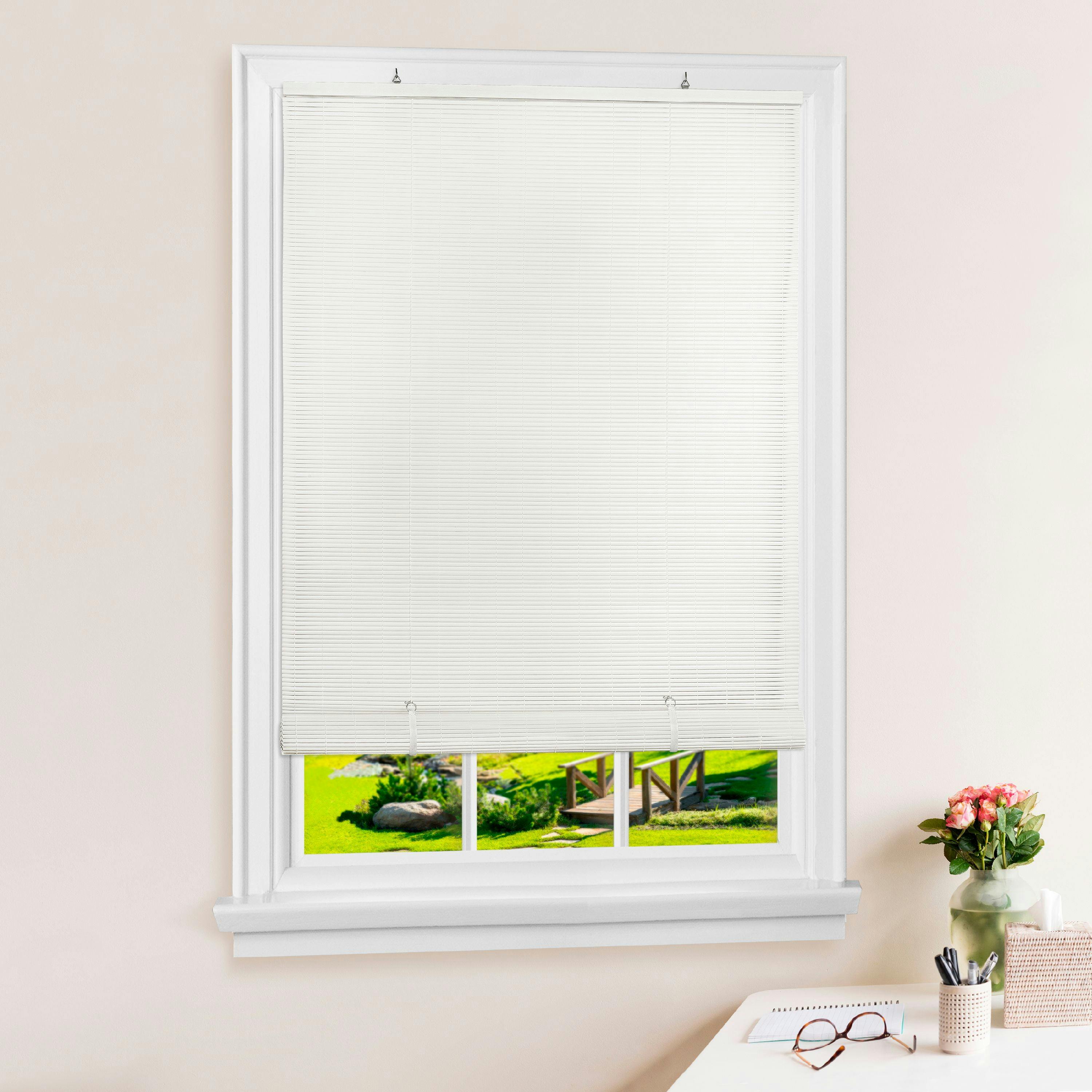 Cordless Solstice 72" White Vinyl Roll-Up Outdoor Blind