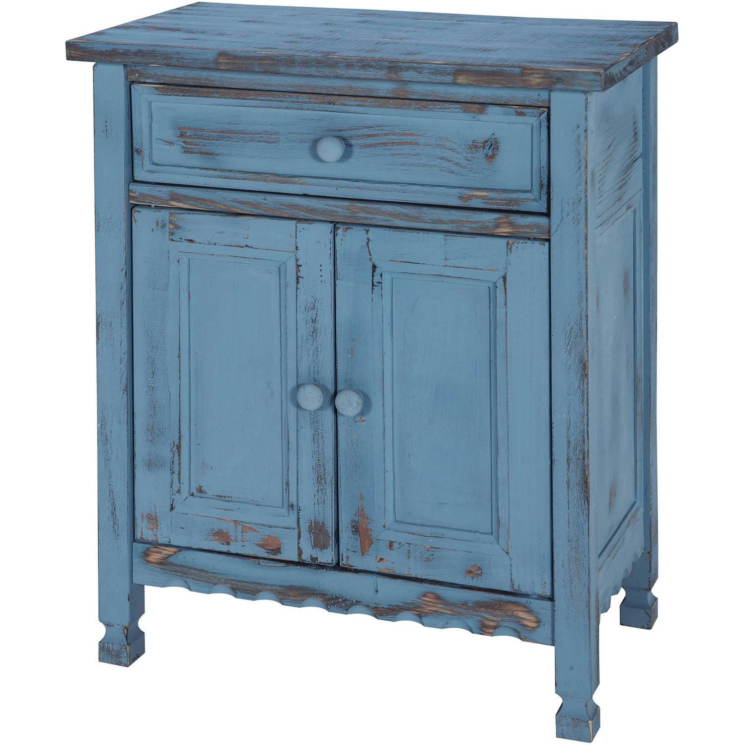 Charming Blue Antique Accent Cabinet with Adjustable Shelving
