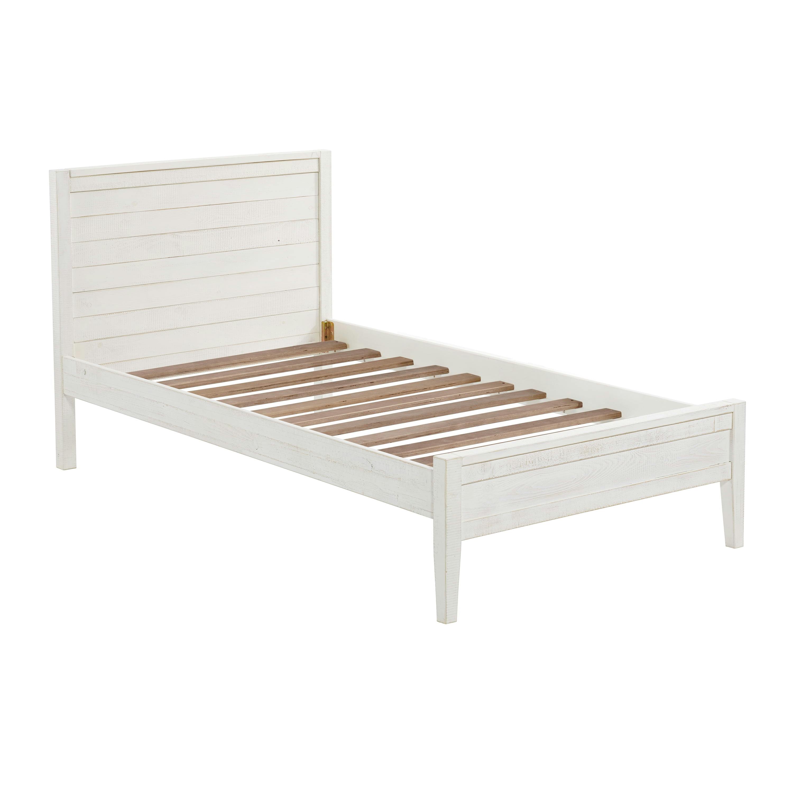 Driftwood White Pine Twin Bed with Upholstered Headboard and Storage Drawer