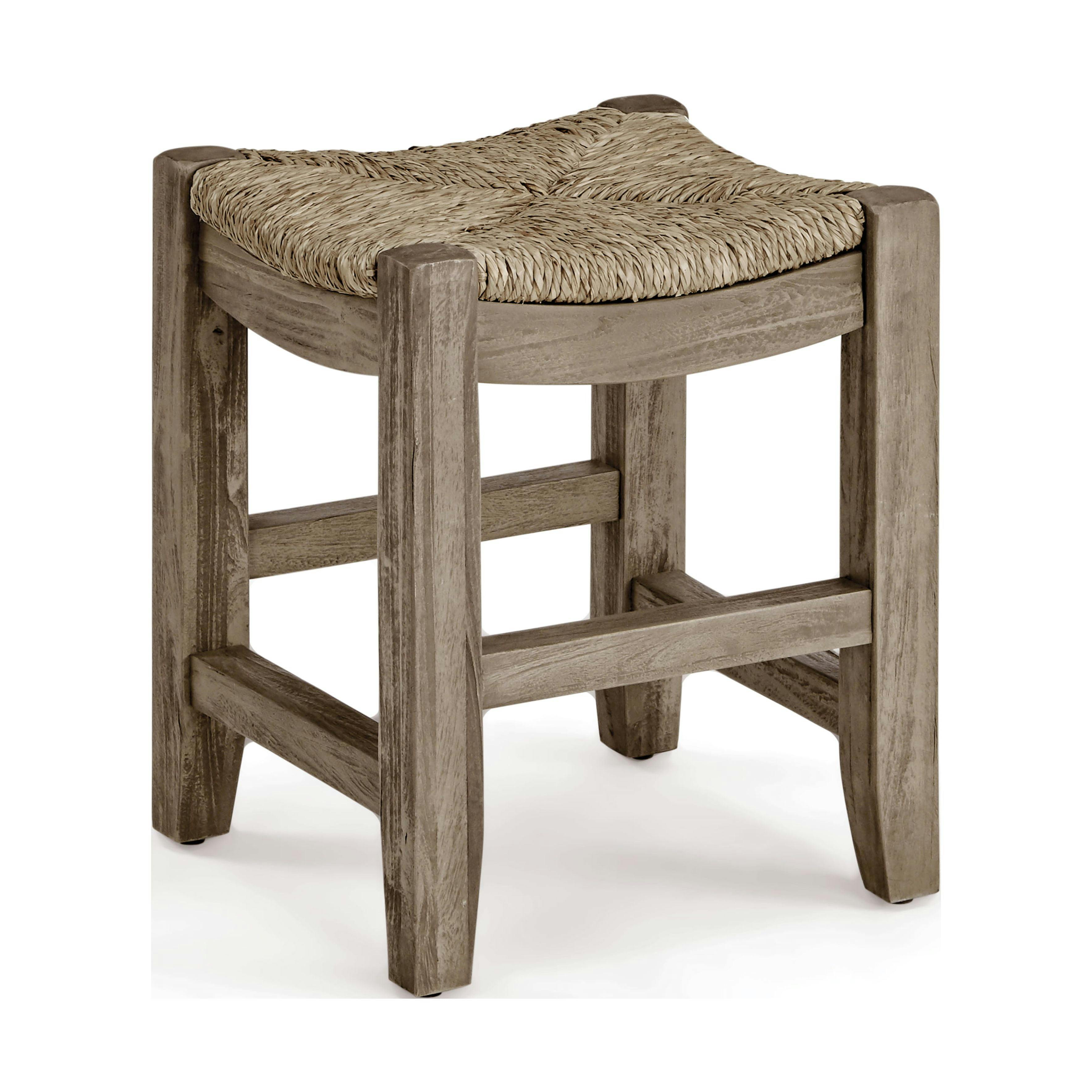 Rustic Industrial 18" Pine Wood Stool with Natural Rush Seat