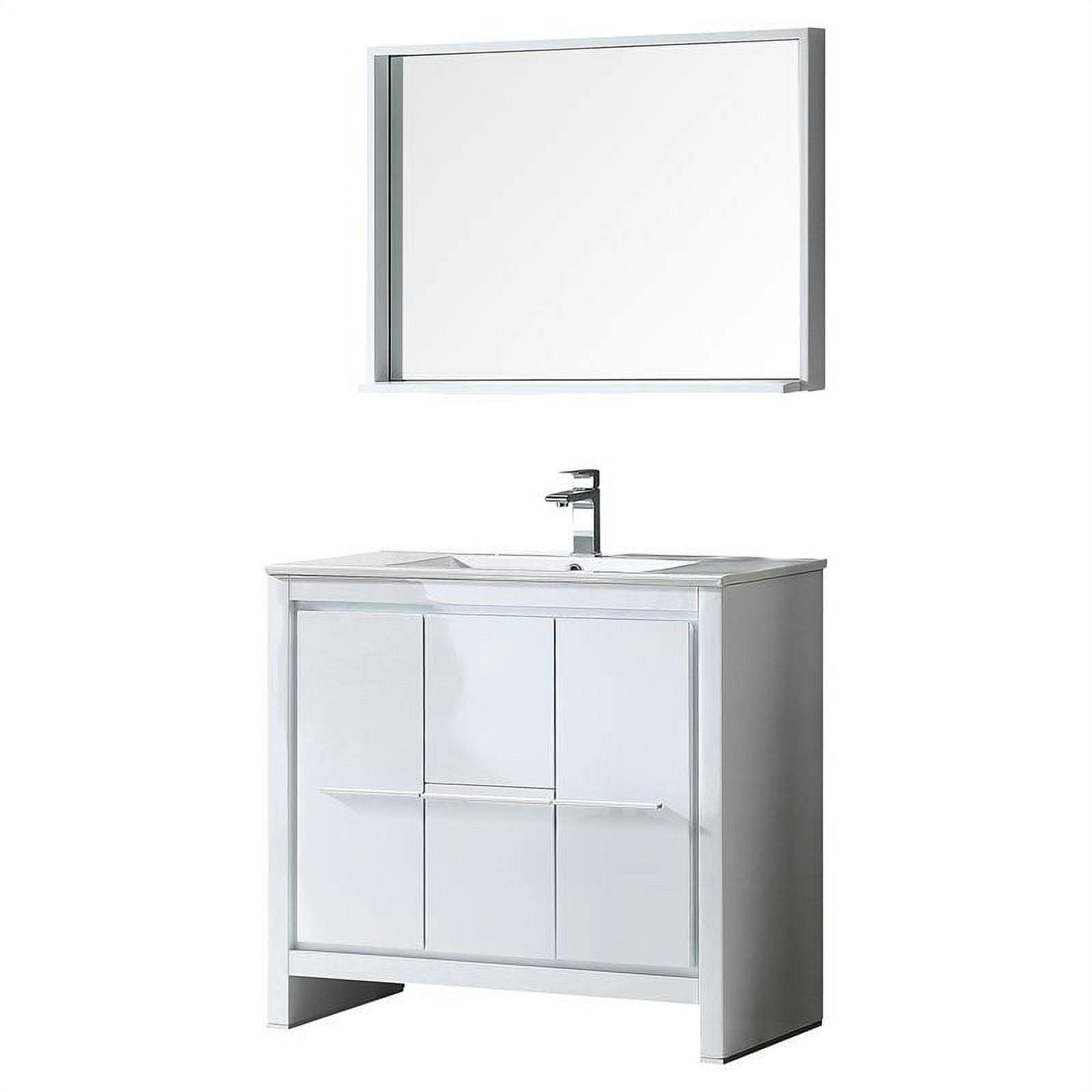 Modern Glossy White 36" Plywood Vanity Set with Ceramic Top & Mirror