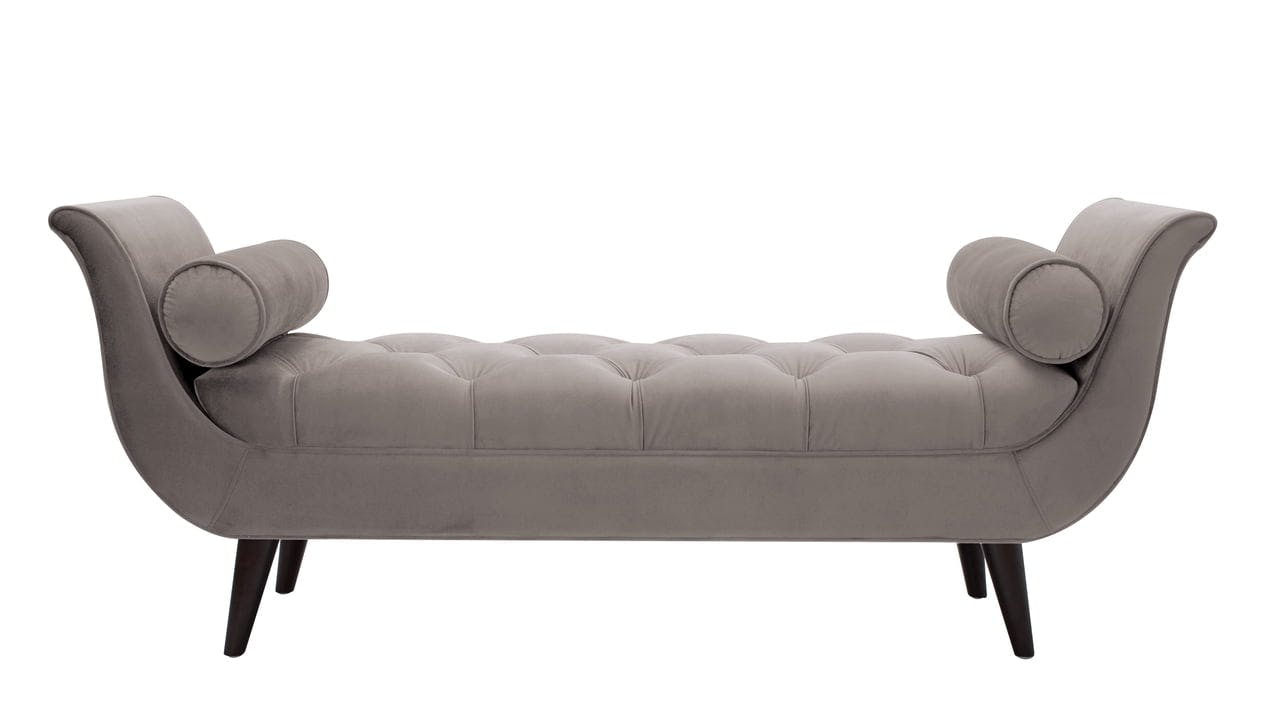 Opal Grey Velvet Tufted Entryway Bench with Flared Arms
