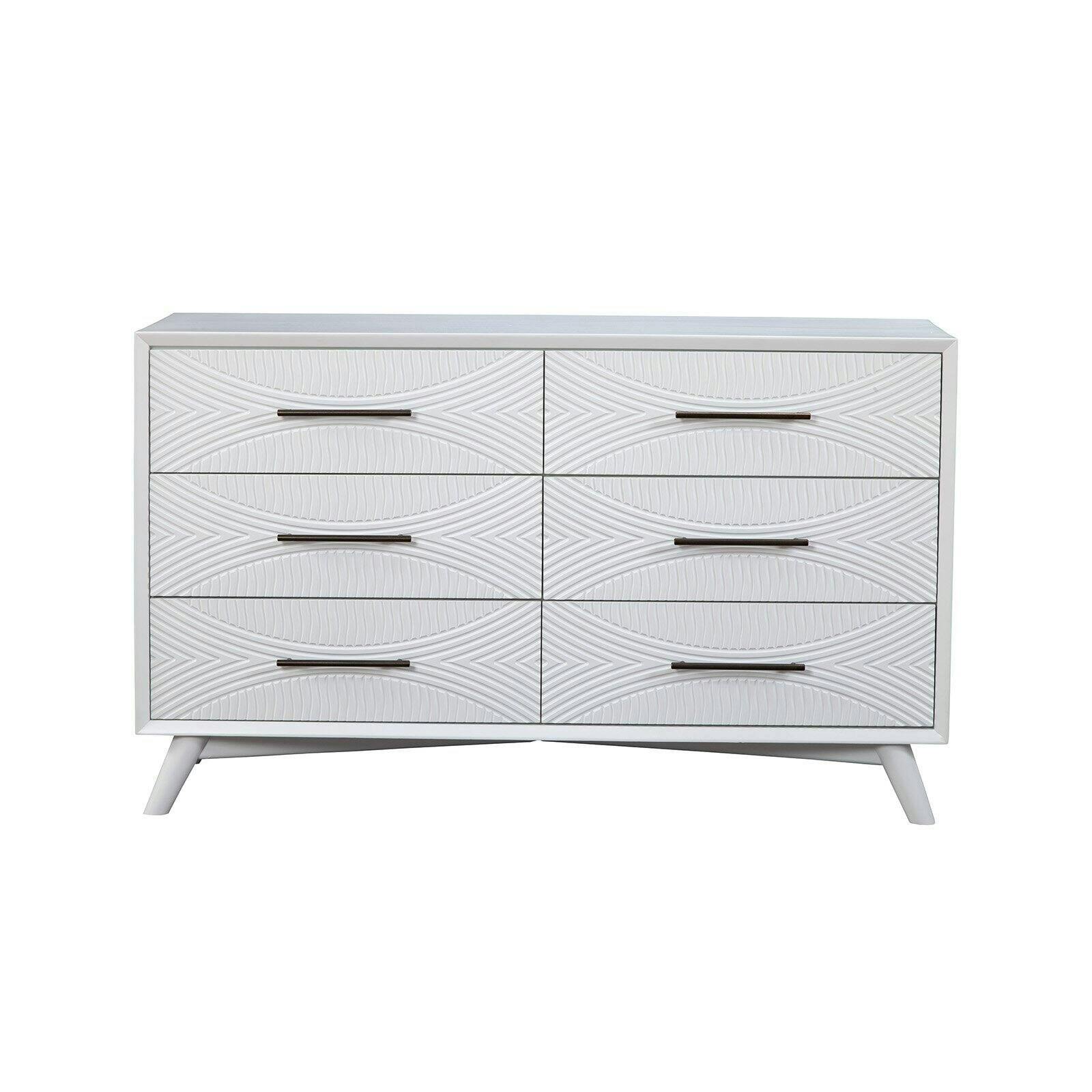 Elegant White Mahogany 6-Drawer Dresser with Dovetail Construction
