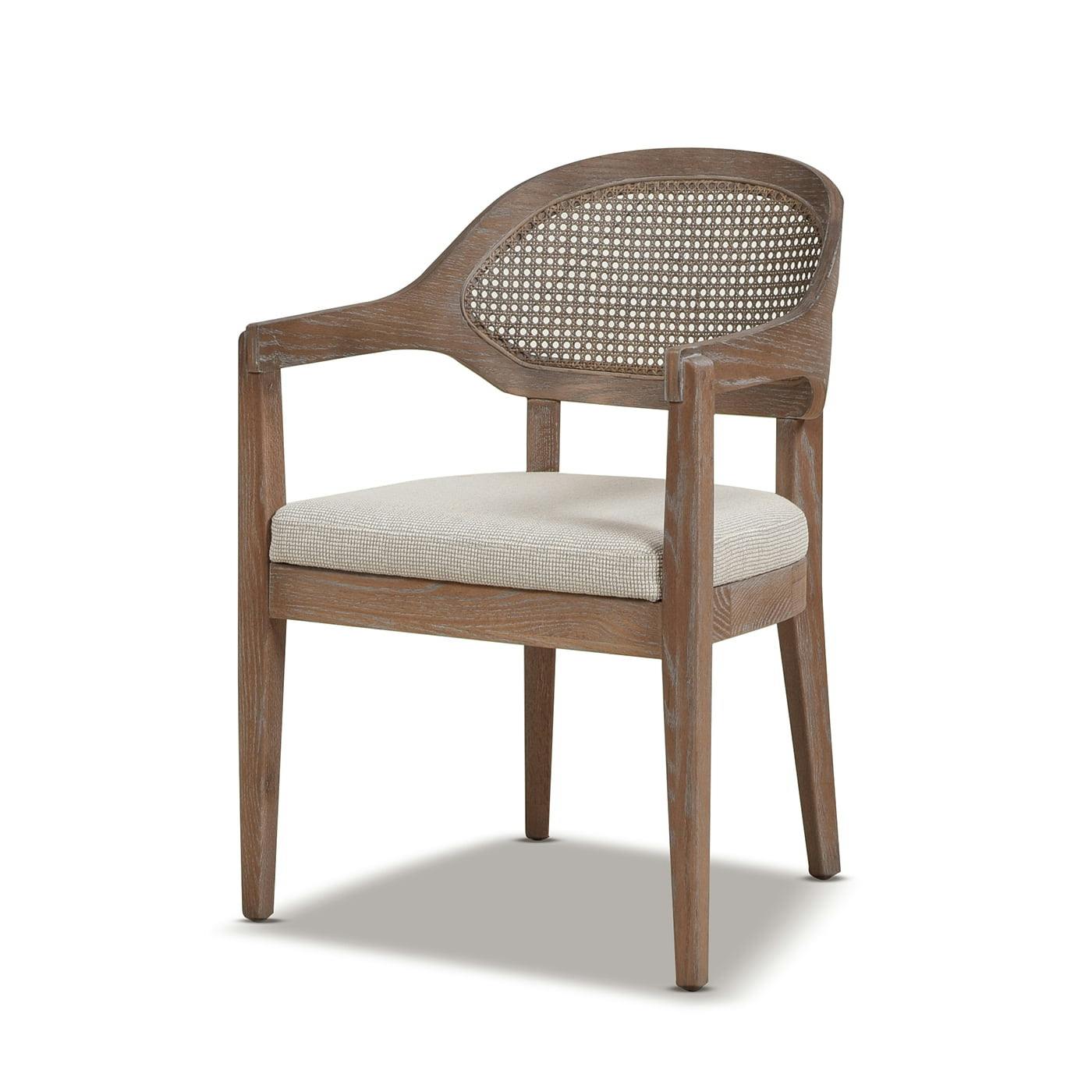 Beige Oak and Cane Mid-Century Modern Arm Chair, 22x33.5"