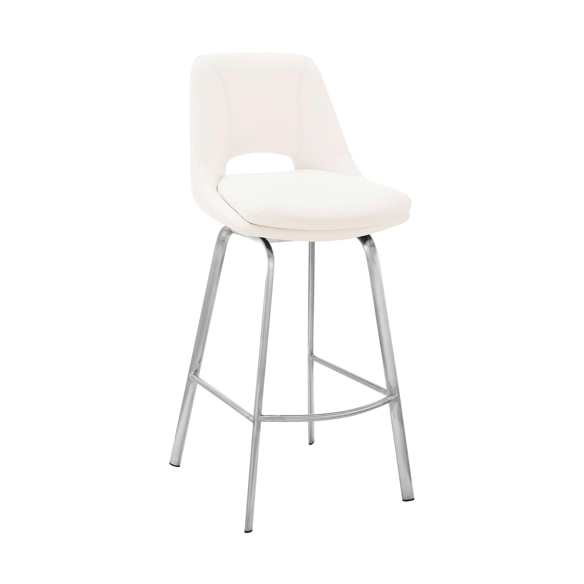 Contemporary White Leather 30" Swivel Bar Stool with Metal Base