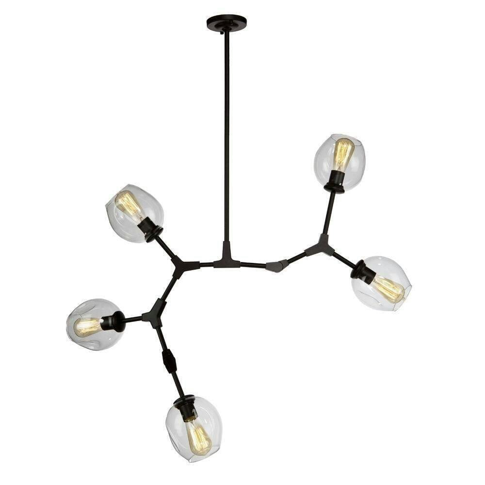 Adjustable Organic Black Chandelier with Dimple Clear Glass