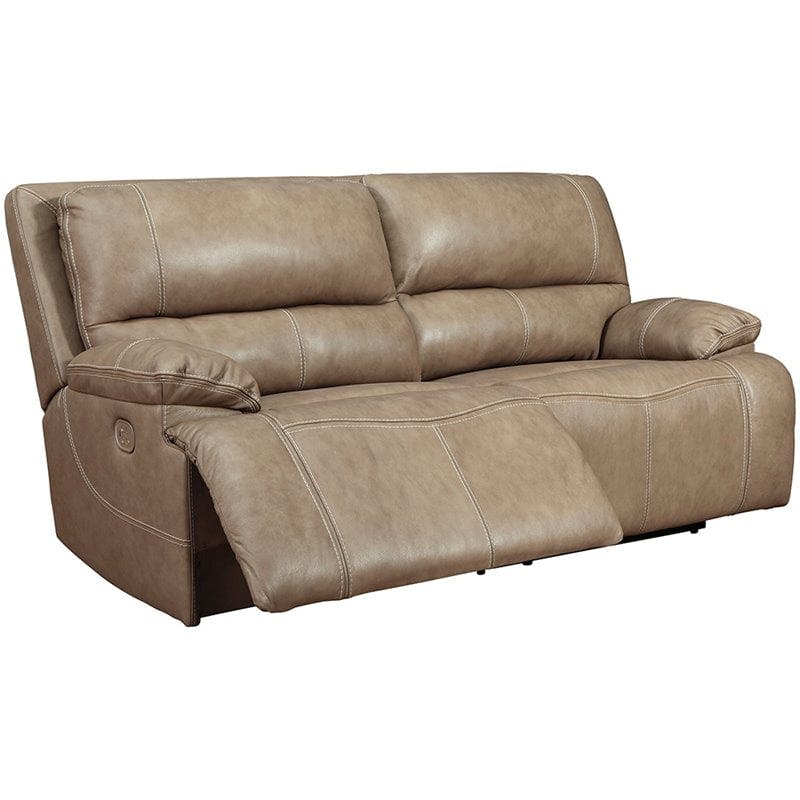 Contemporary Beige Faux Leather Power Reclining Sofa with Pillow-top Arms