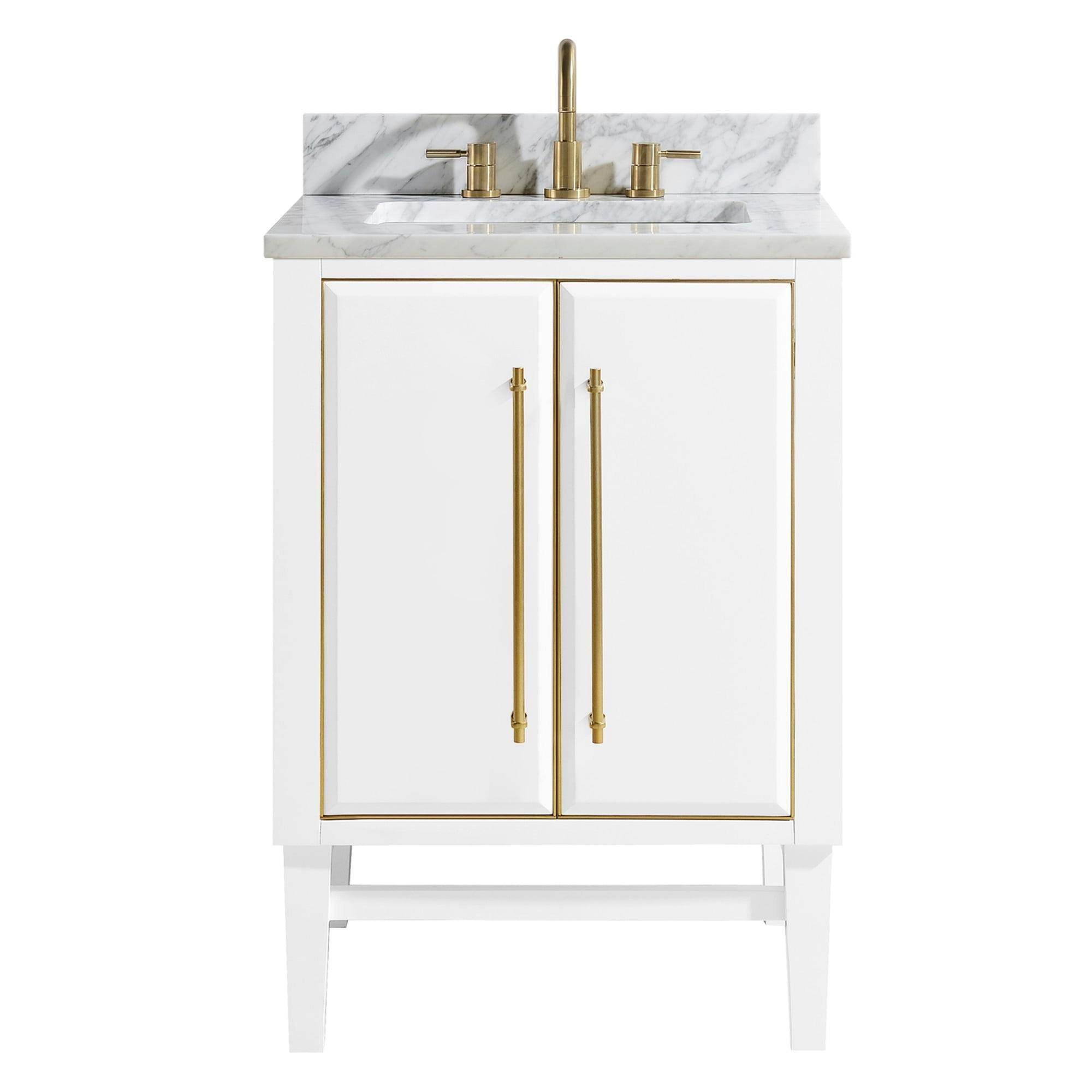 Modern Elegance 24" White Solid Wood Bathroom Vanity with Marble Top