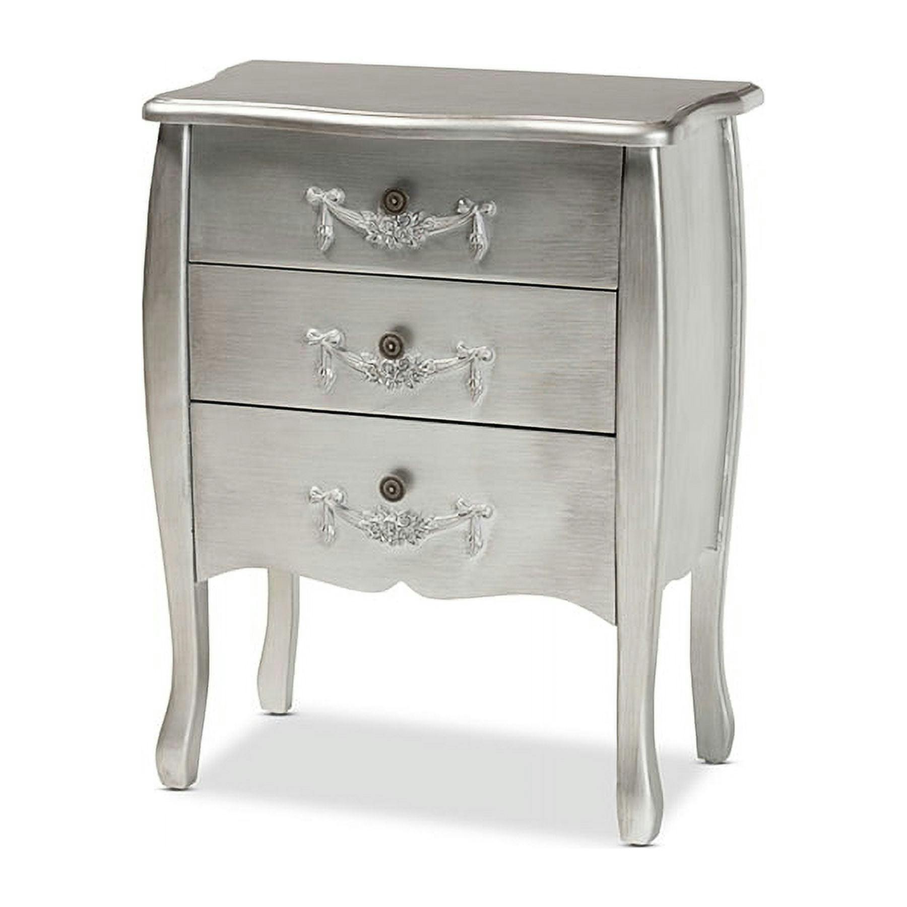 Eliya Traditional Brushed Silver 3-Drawer Solid Wood Storage Cabinet