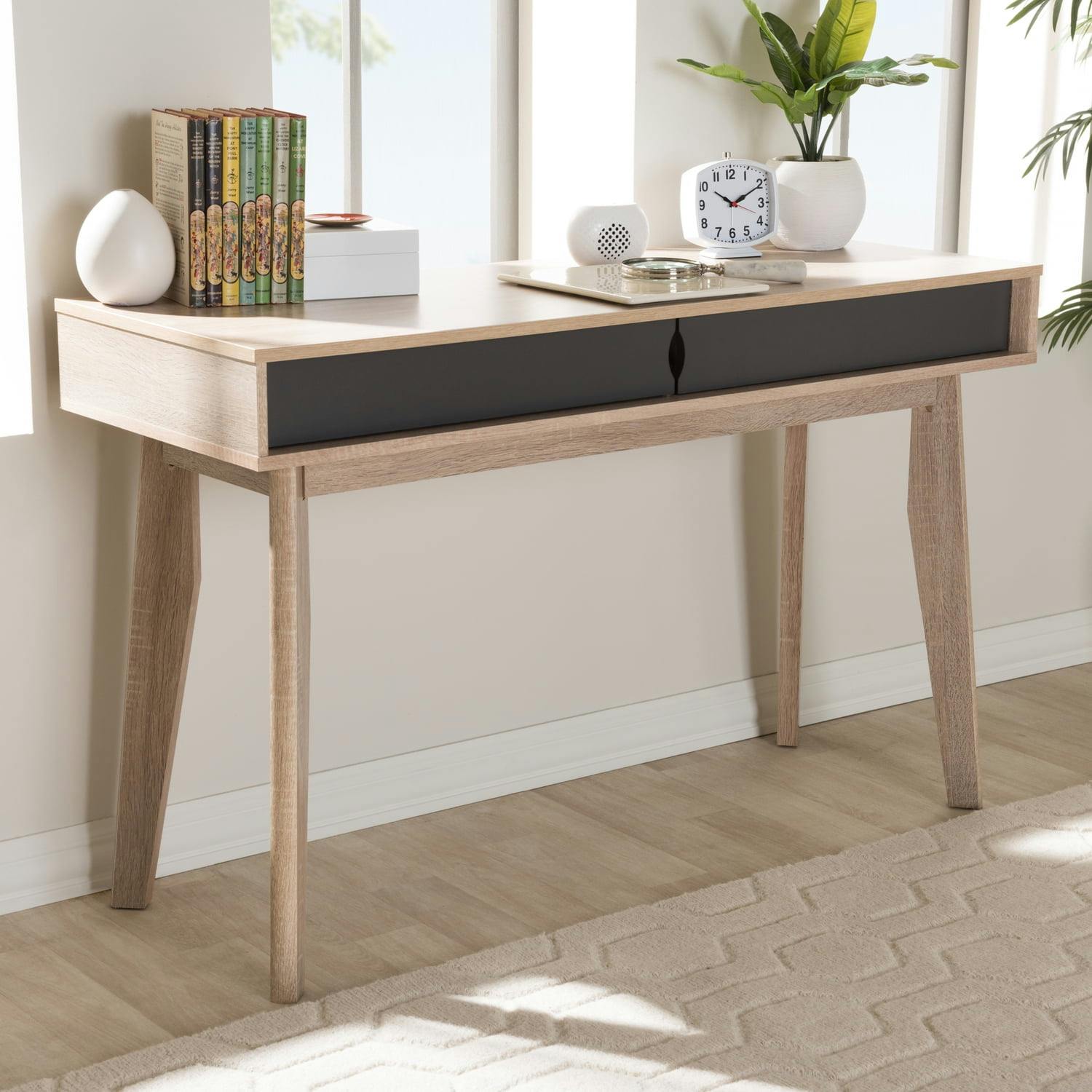 Scandinavian-Inspired Oak and Grey 2-Drawer Study Desk