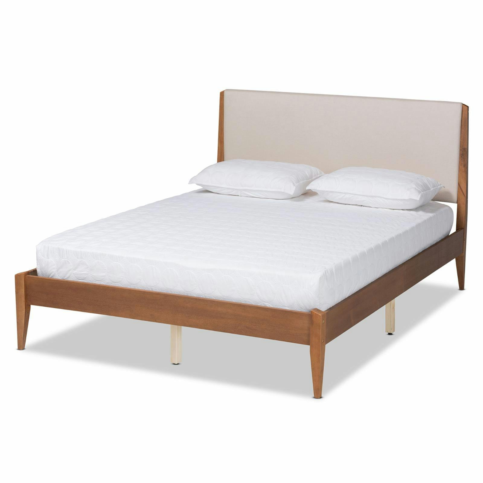 Lenora Walnut Brown King Platform Bed with Upholstered Headboard