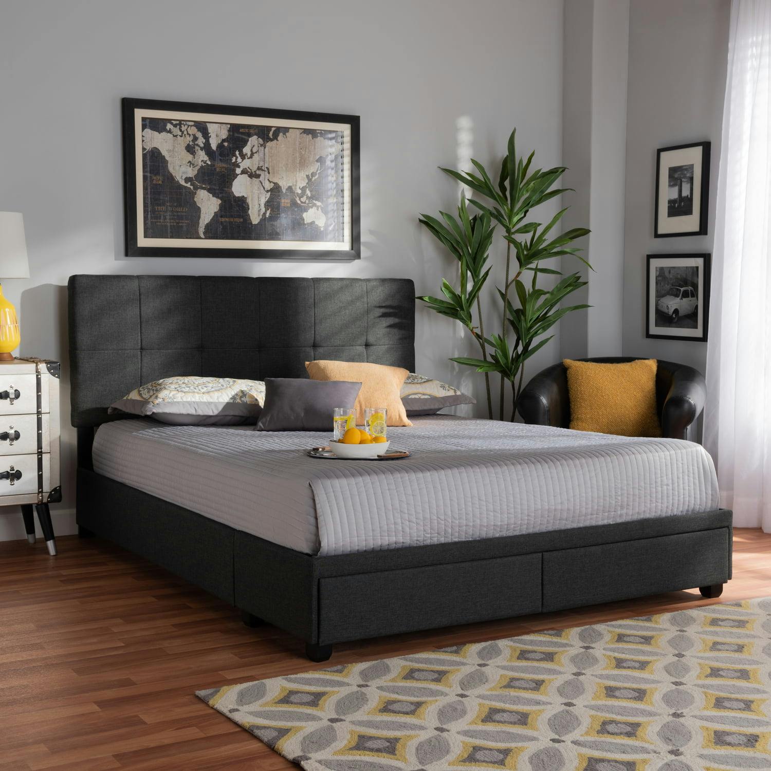 Modern Elegance Charcoal Grey King Upholstered Storage Bed with Tufted Headboard