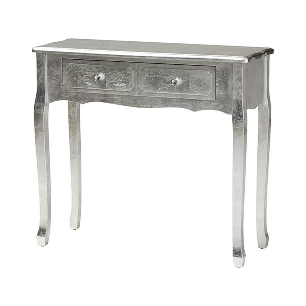 Newton Traditional Silver Wood Console Table with Crystal Knobs