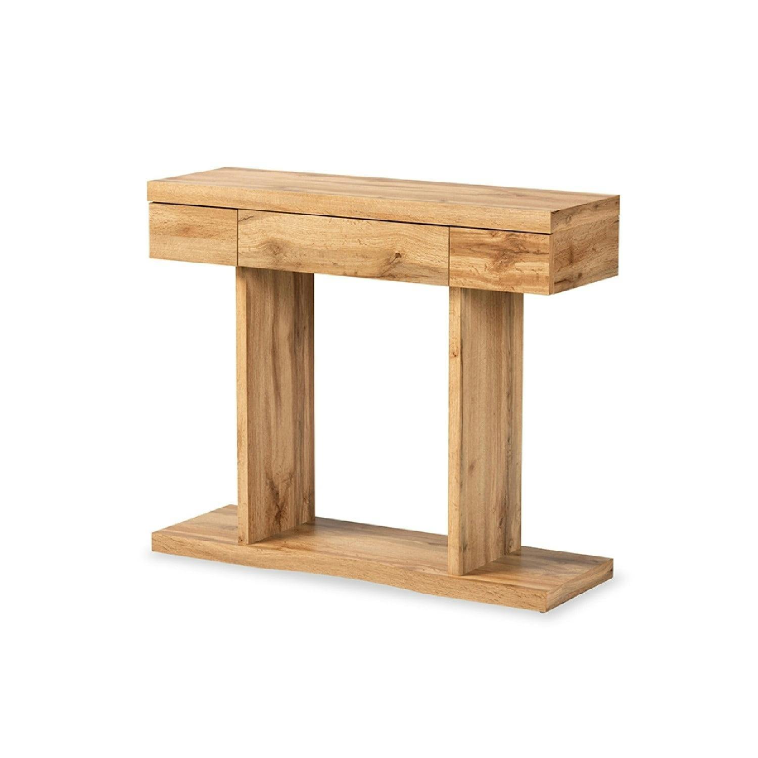 Oak Brown Finished Wood 3-Drawer Modern Console Table