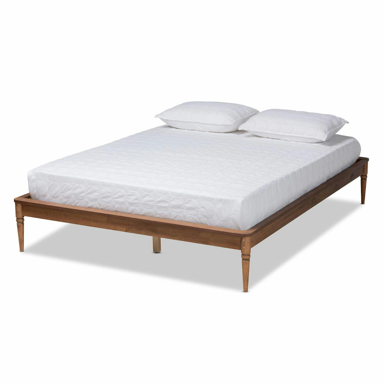 Tallis Traditional Walnut Wood Queen Bed Frame with Tufted Upholstery
