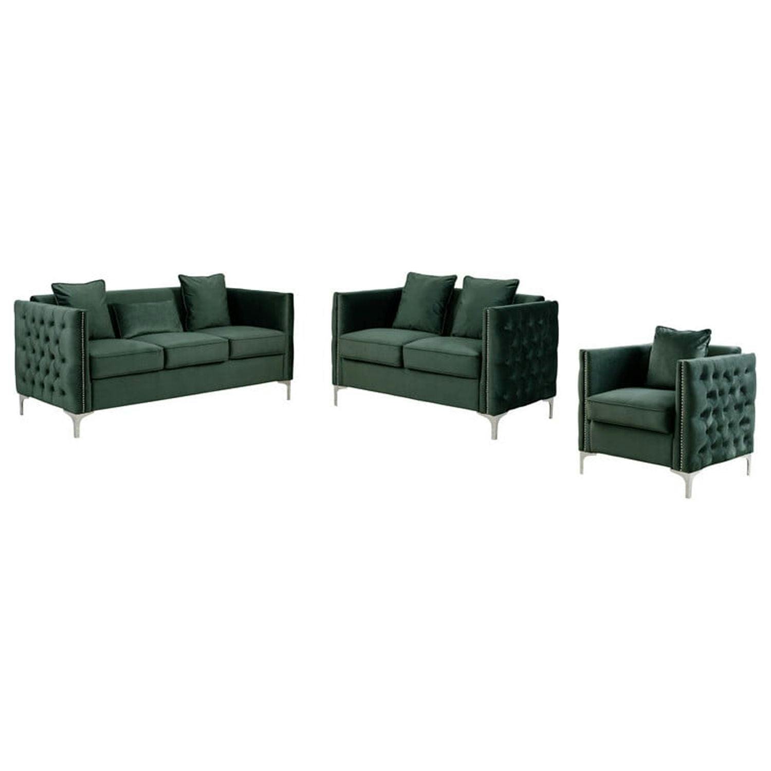 Bayberry Glamorous Green Velvet Living Room Set with Button Tufting